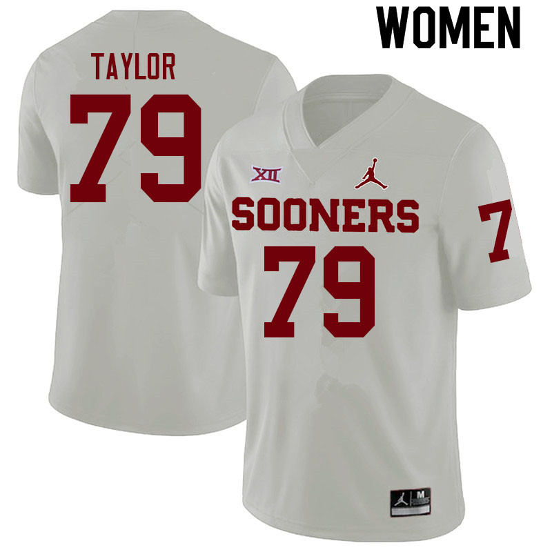 Women #79 Jake Taylor Oklahoma Sooners College Football Jerseys Sale-White - Click Image to Close